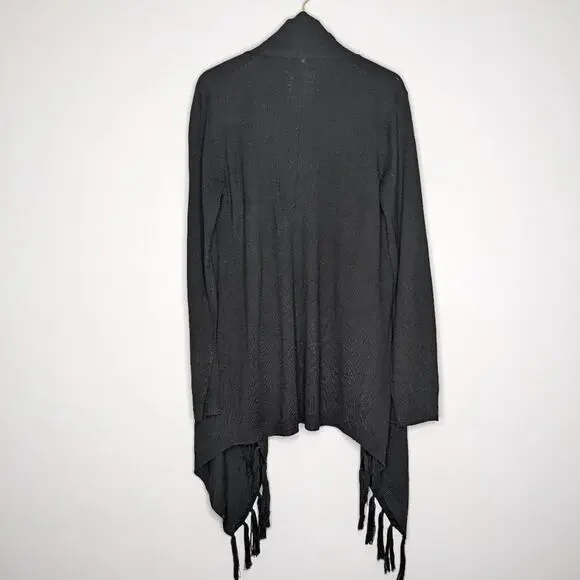M. Rena Black Long Sleeve Fringe Cardigan Open Front Knit Size M NWT - Picture 7 of 7